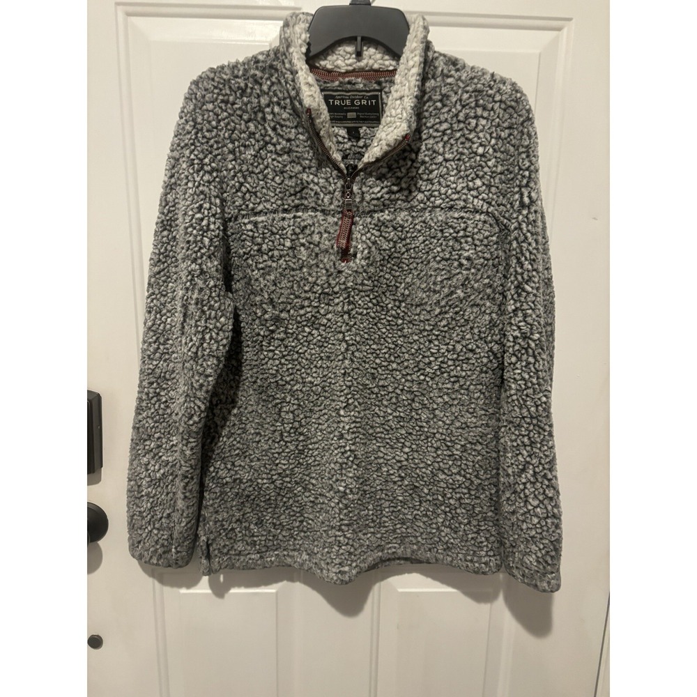 True Grit Men's Black White 1/4 Zip Sherpa Pullover Fleece Gray Size Small
